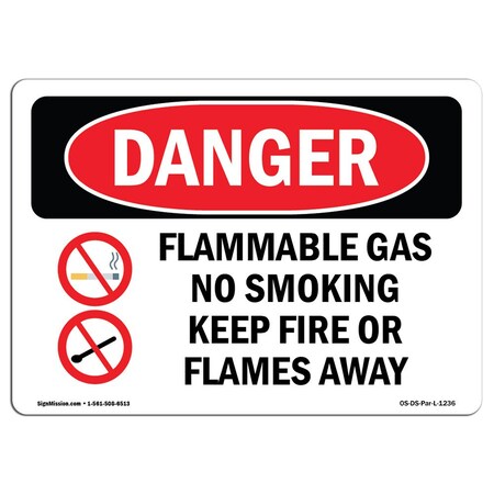 Signmission Safety Sign, OSHA Danger, 10" Height, 14" Width, Aluminum, Flammable Gas No Smoking, Landscape OS-DS-A-1014-L-1236